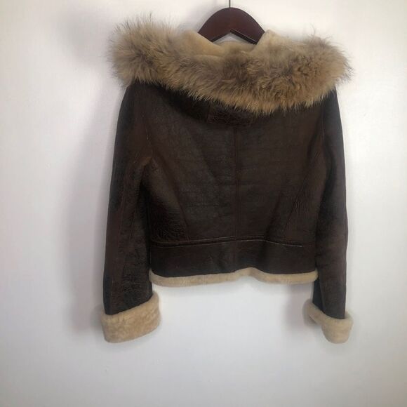 Blue Duck Leather Real Fur Bomber Coat Jacket M Brown Trim Medium - Picture 7 of 10